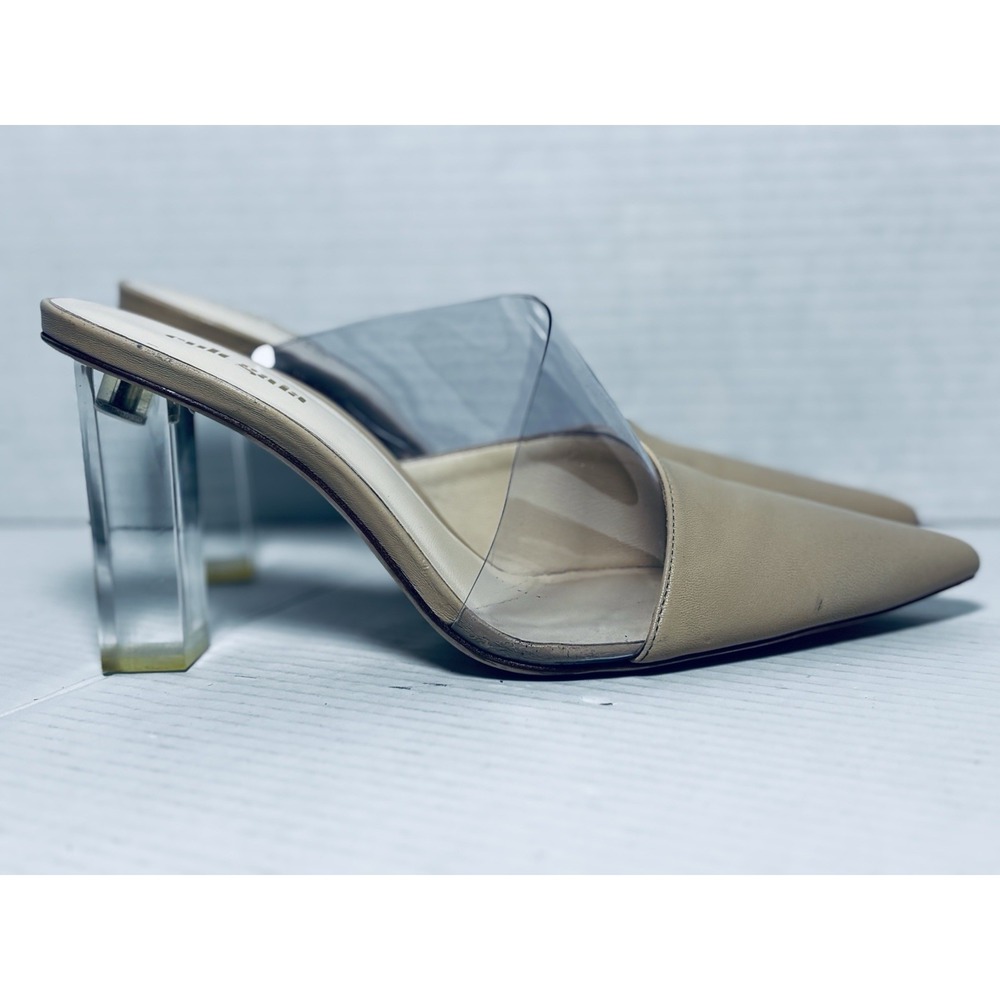 Cult Gaia Krystle Clear Strap Mules Sand Beige Leather Heels Womens EU 38